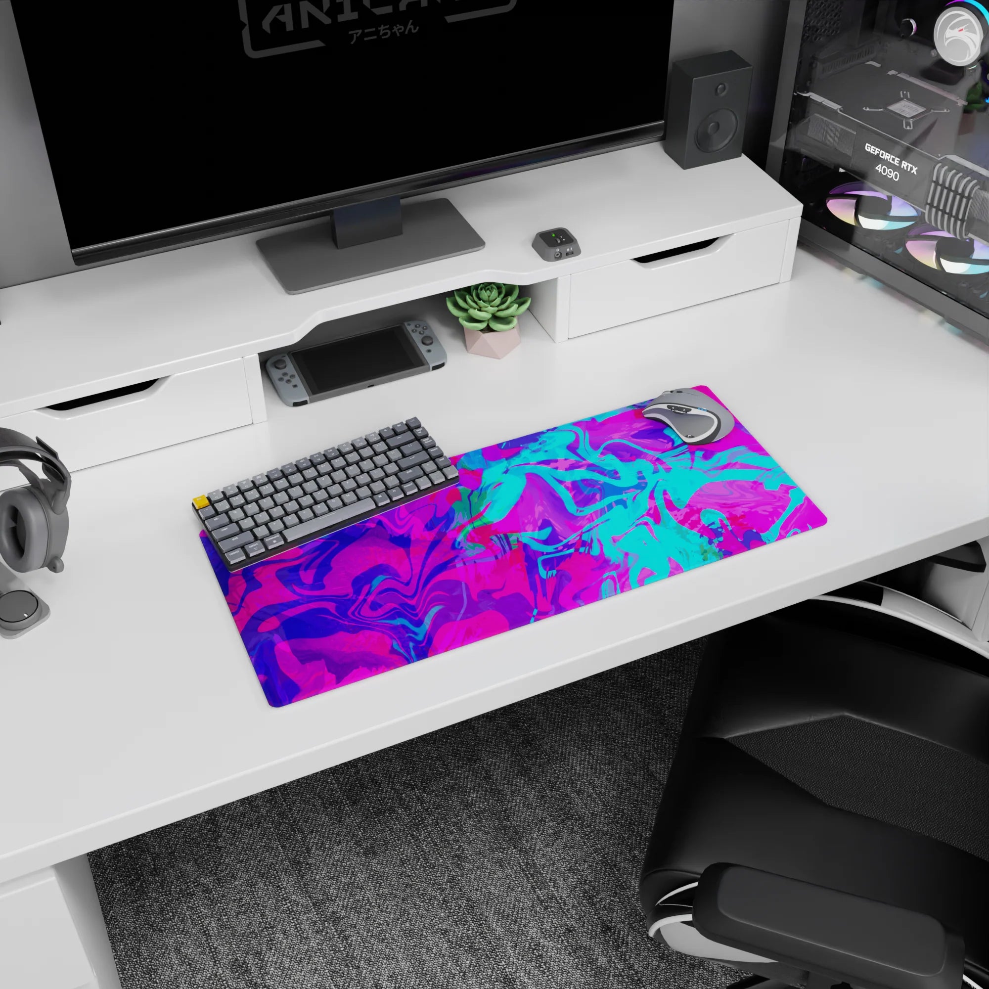 Liquid Abstract Deskmat | Mousepad | Deskpad - Neon Vortex - AniChan