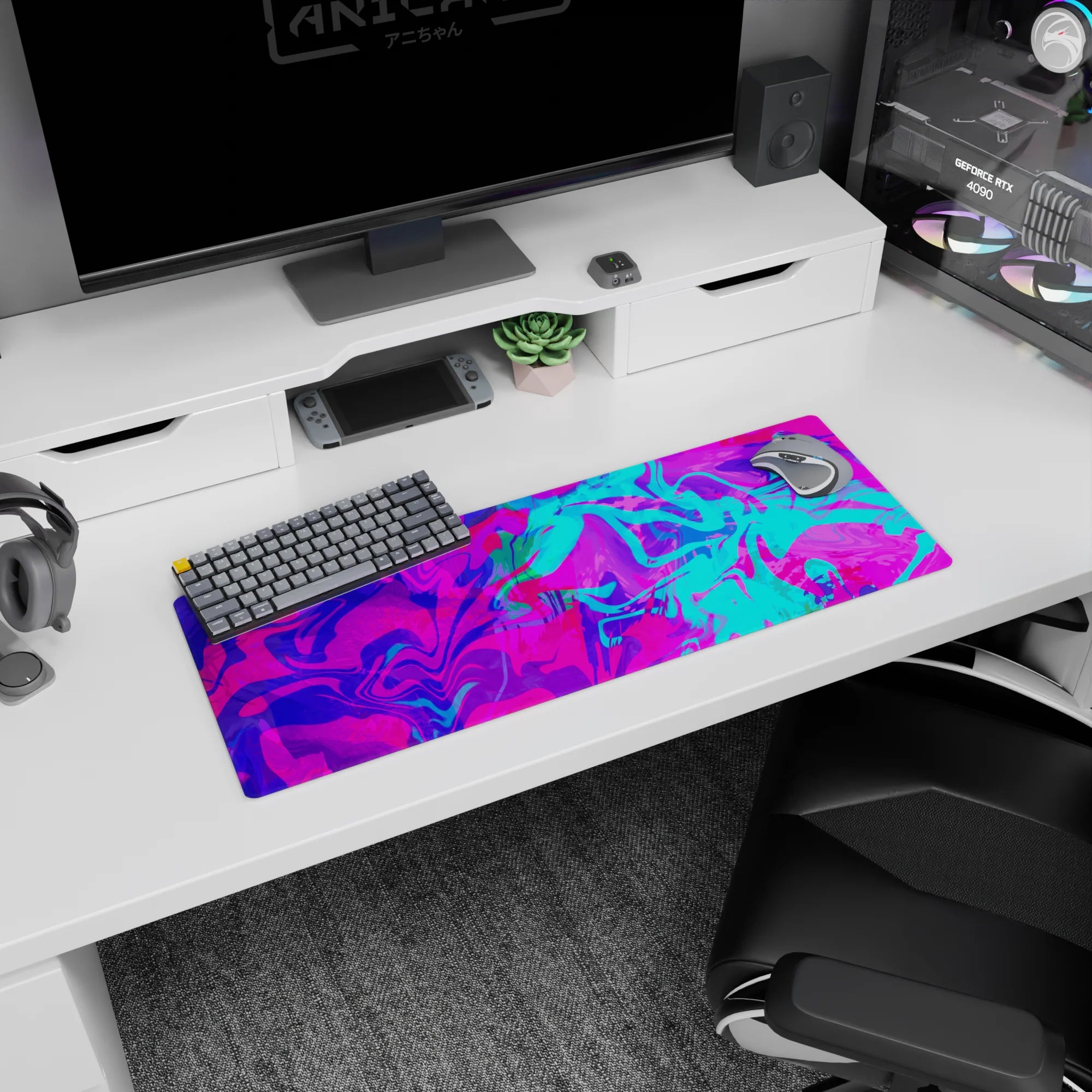 Liquid Abstract Deskmat | Mousepad | Deskpad - Neon Vortex - AniChan