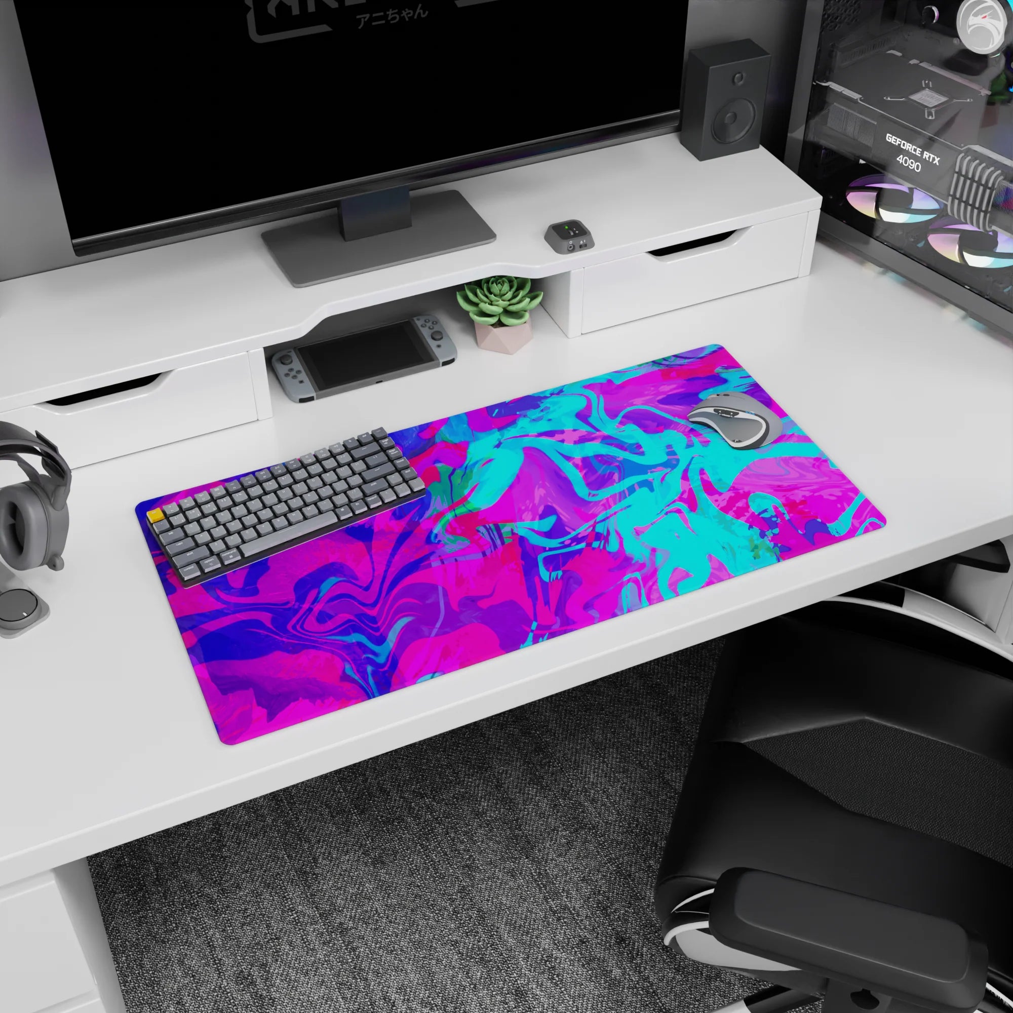 Liquid Abstract Deskmat | Mousepad | Deskpad - Neon Vortex - AniChan