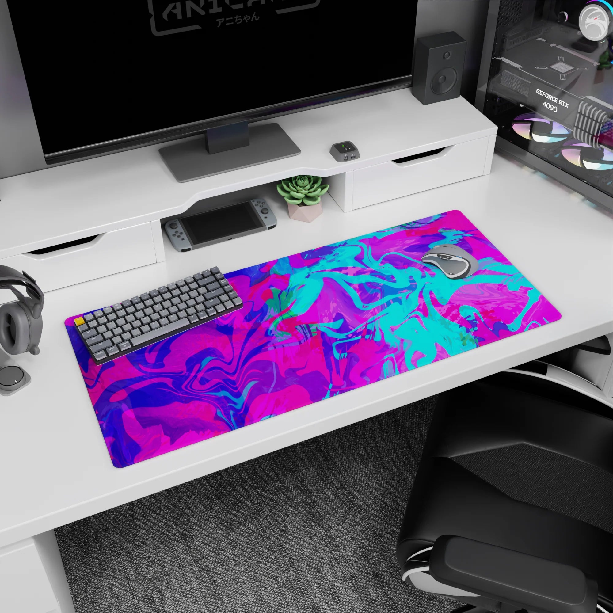 Liquid Abstract Deskmat | Mousepad | Deskpad - Neon Vortex - AniChan