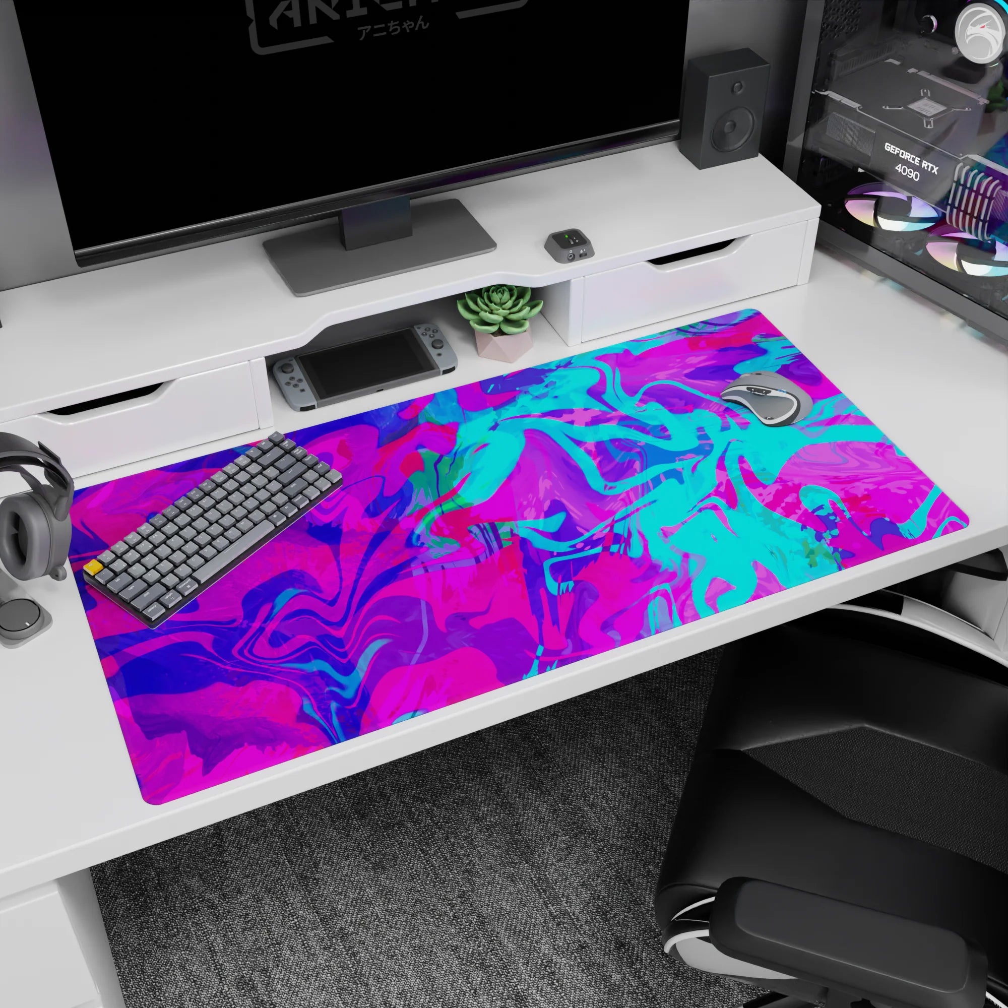 Liquid Abstract Deskmat | Mousepad | Deskpad - Neon Vortex - AniChan