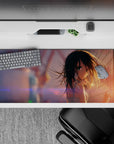 Sunset glow 36x16 inches anime desk pad in lilac flares and dreamy bokeh, sweet lonely late-night vibe.