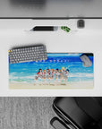 Ocean-blue beach mood anime girl mouse pad 28x12 inches with red ribbons and nostalgic summer vibes.