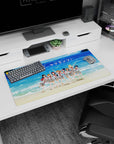 Chika Takami and Aqours cheering at a seaside backdrop anime girl mouse pad 32x16 inches.