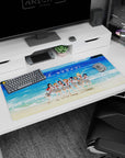 Chika Takami and Aqours seaside group scene desk pad 36x16 inches, sparkling ocean backdrop.