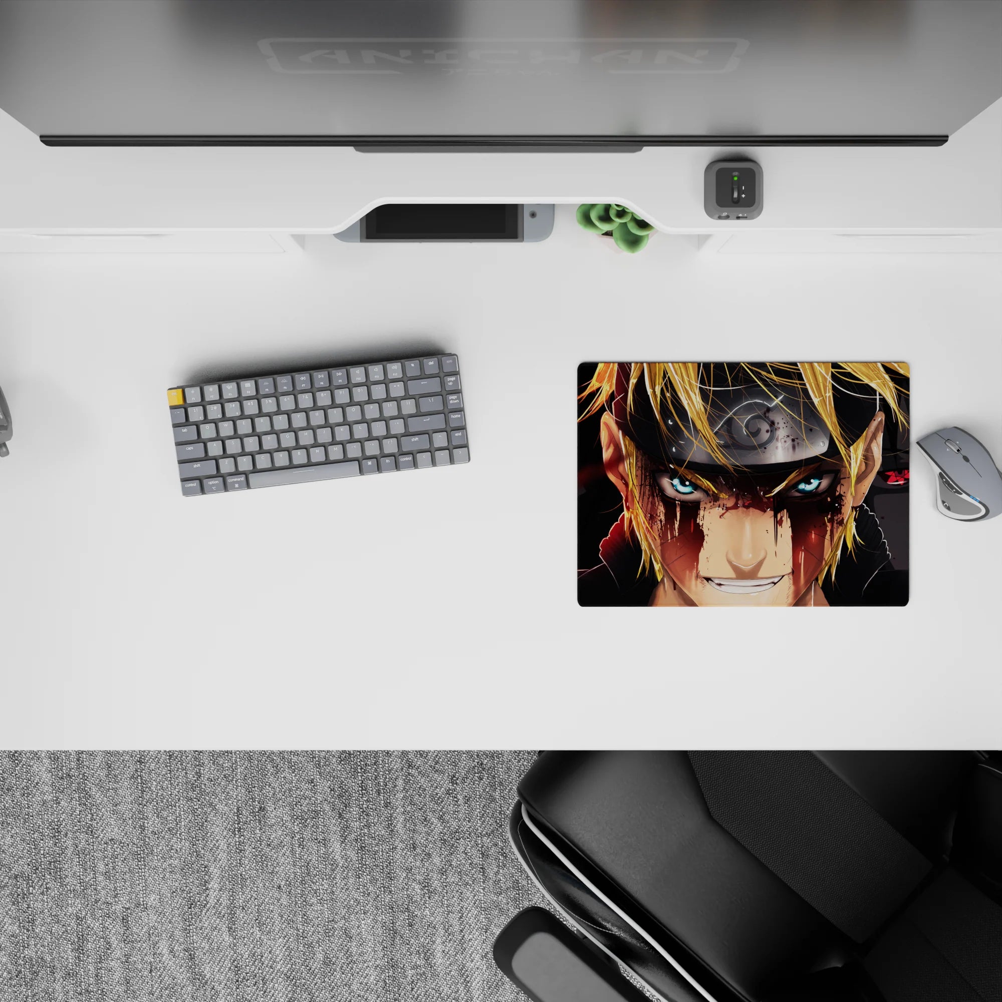 Classic anime mouse pad 14x10 inches in gold, icy blue, and deep black tones with dramatic shadows.