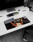 Naruto Uzumaki front with gleaming headband and Sasuke Uchiha behind, anime mouse pad 28x12 inches.