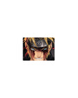 Classic anime mouse pad 14x10 inches with Naruto and Sasuke face-off, Leaf headband, red splatter art.