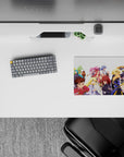 Crisp white, deep navy, and bright gold classic anime mouse pad with bold, energetic vibe, 14x10 inches.