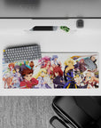32x12 inches anime mouse pad in crisp white, deep navy, and bright gold accents with bold poster energy.