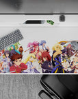 40x20 inches anime desk pad in crisp white, deep navy, and bright gold with bold, energetic vibe.