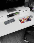 Hero squad poster-style scene with determined faces and goofy side characters on mouse pad, 14x10 inches.