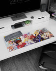 32x12 inches anime mouse pad showing heroes raising swords, capes flowing, eyes set, in a chaotic group scene.