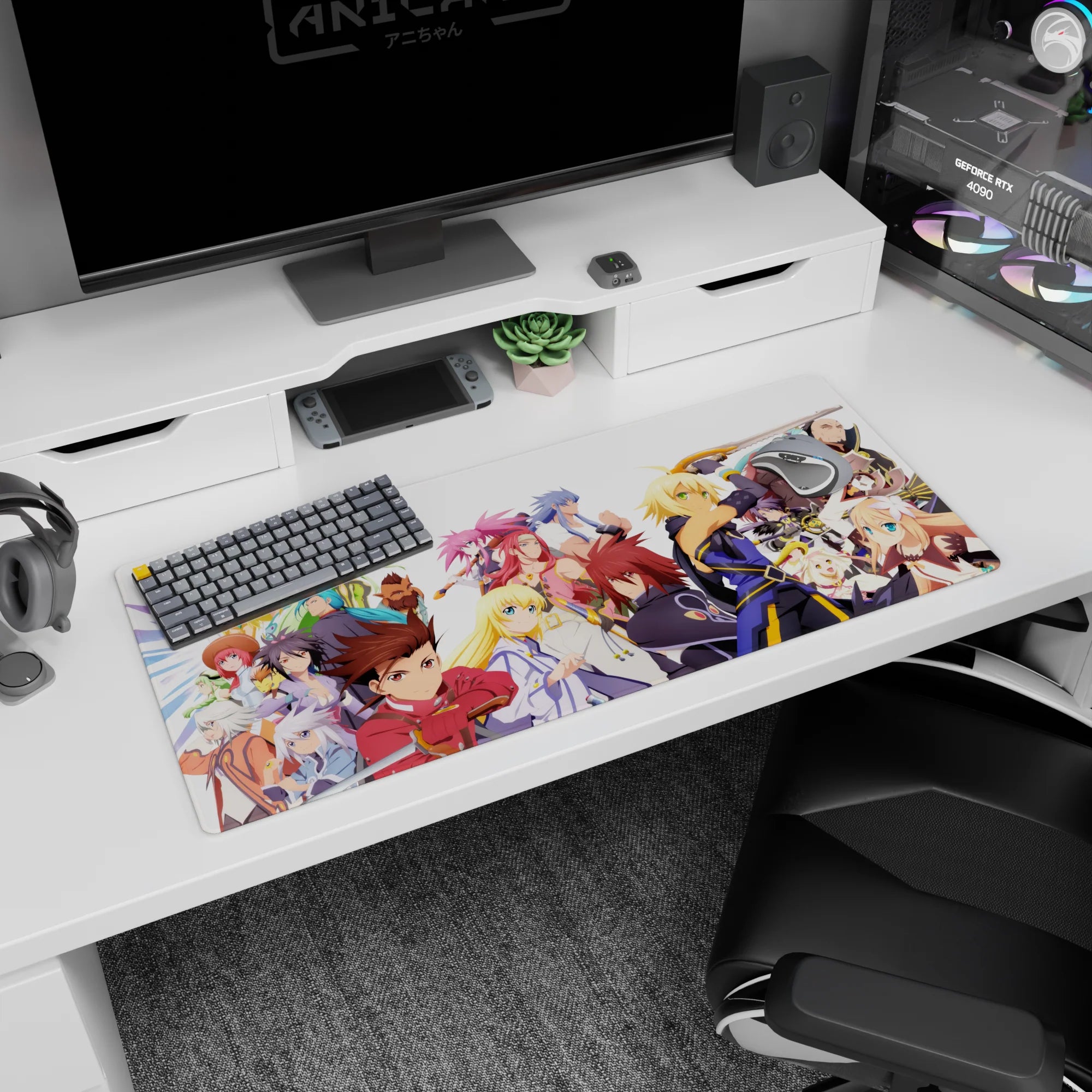 36x16 inches anime desk pad showing determined heroes in a side-by-side lineup, blades up, side characters.