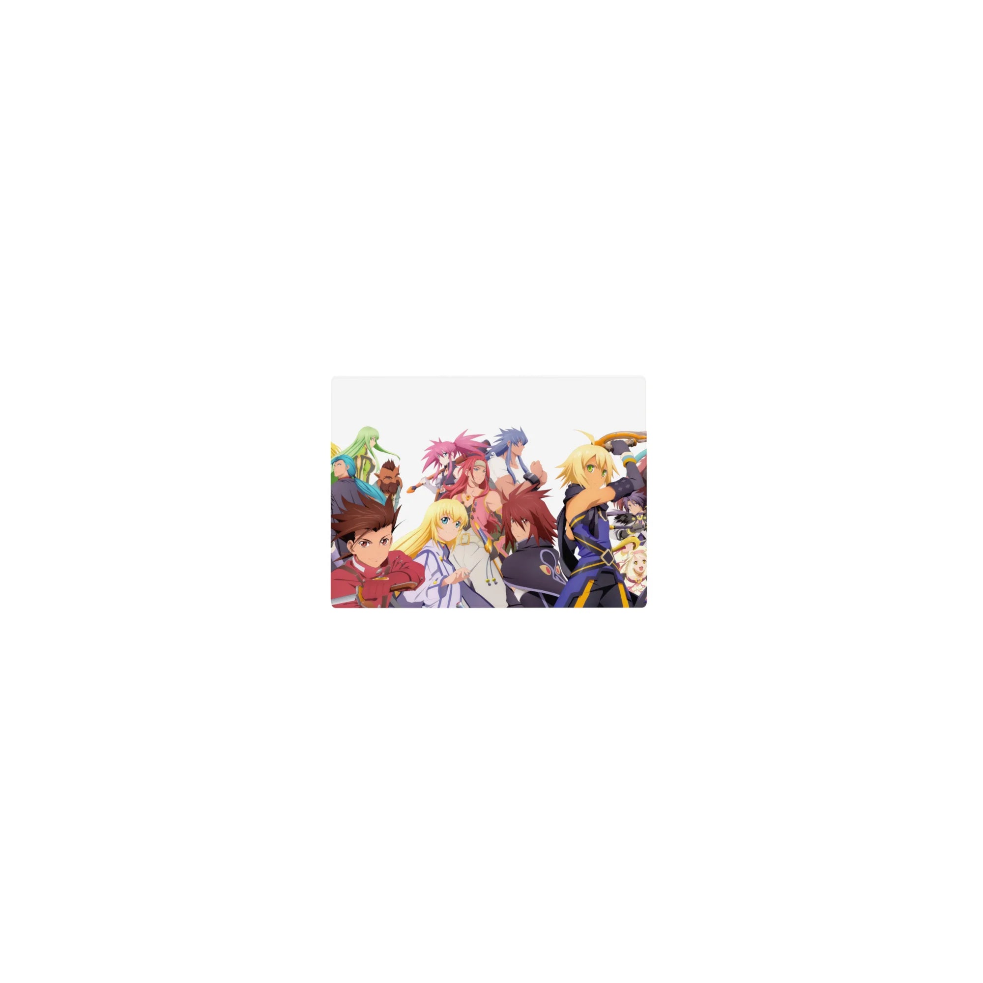 Classic anime party lineup mouse pad, swords raised and capes flowing, 14x10 inches.