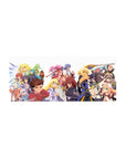Anime mouse pad 28x12 inches with full party lineup, swords raised, capes flowing, poster-style scene.