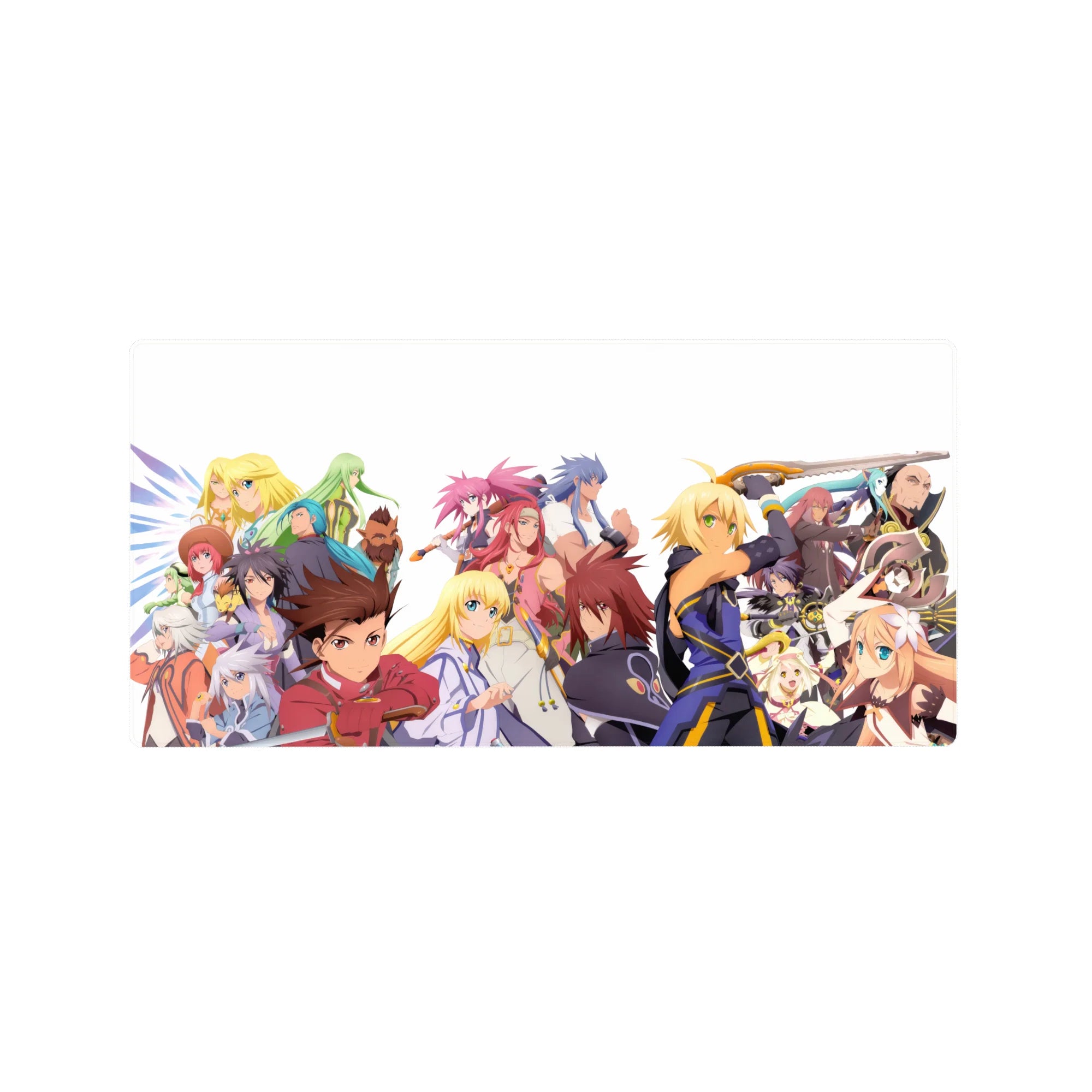 Anime mouse pad 32x16 inches featuring a full party lineup with swords, capes, and clean poster-style art.