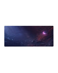 Galaxy swirl desk mouse pad 28x12 inches with hand-painted clouds and nebula glow design.