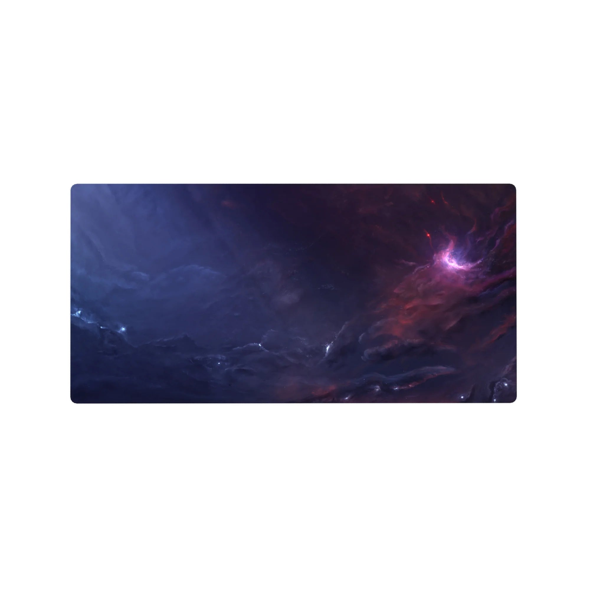 Galaxy swirl desk mouse pad 32x16 inches with hand-painted clouds and soft nebula glow.