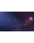 Galaxy swirl desk pad 40x20 inches with hand-painted nebula clouds in navy, purple, and pink glow.