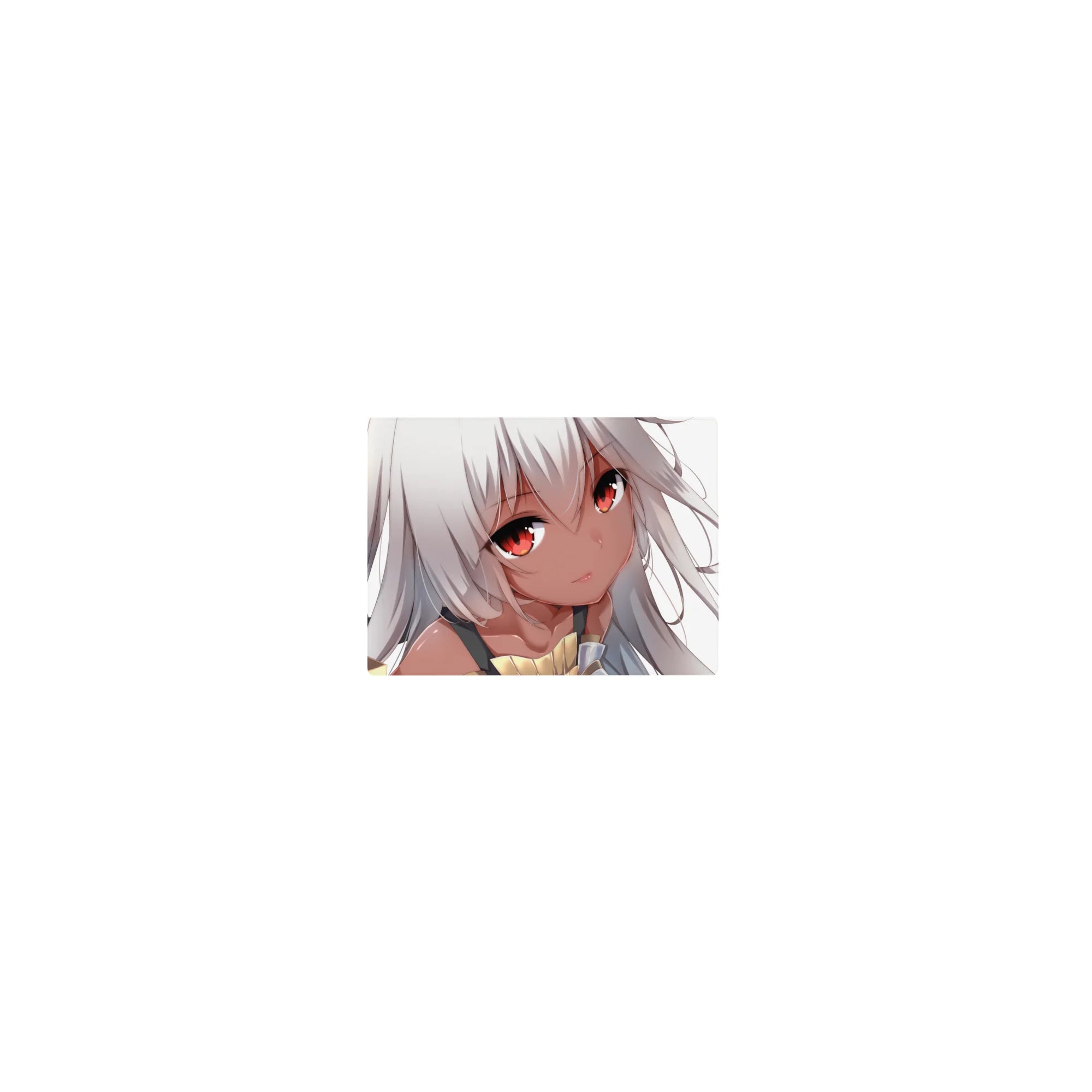 Classic anime girl mouse pad 14x10 inches with silver hair, ember eyes, and a cute armored shoulder.