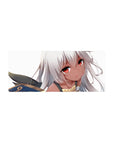 28x12 inches anime girl mouse pad with silver-haired character, ember eyes, and a cute armored shoulder.