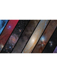 Galaxy collage desk pad 40x20 inches with bold diagonal panels and star-speckled space design.