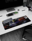 32x12 inches anime mouse pad featuring Gundam Barbatos face-off, gold V-fin and glowing green eyes.