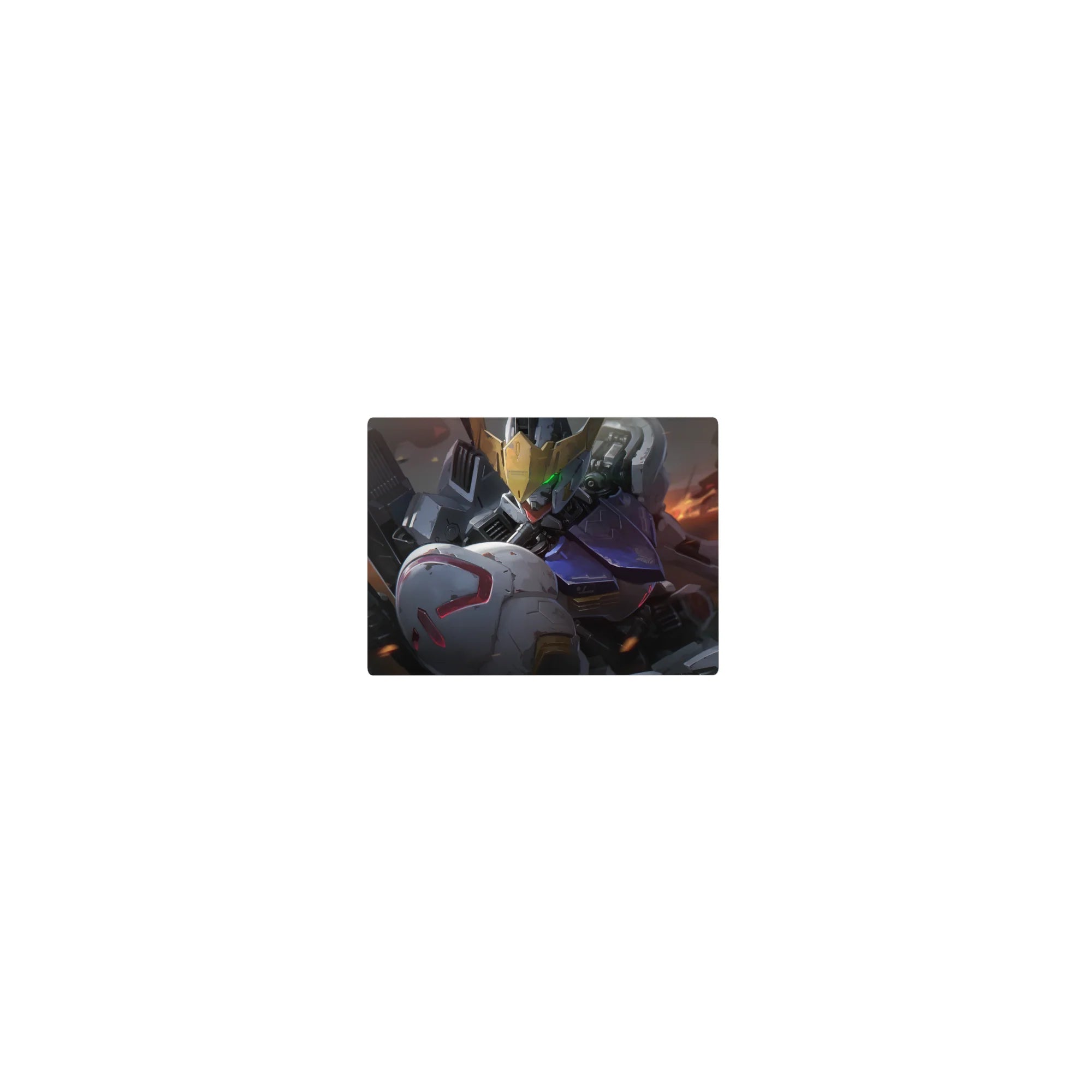 Classic anime mouse pad 14x10 inches with Gundam-style mecha face, V-fin crest, smooth glide edge.