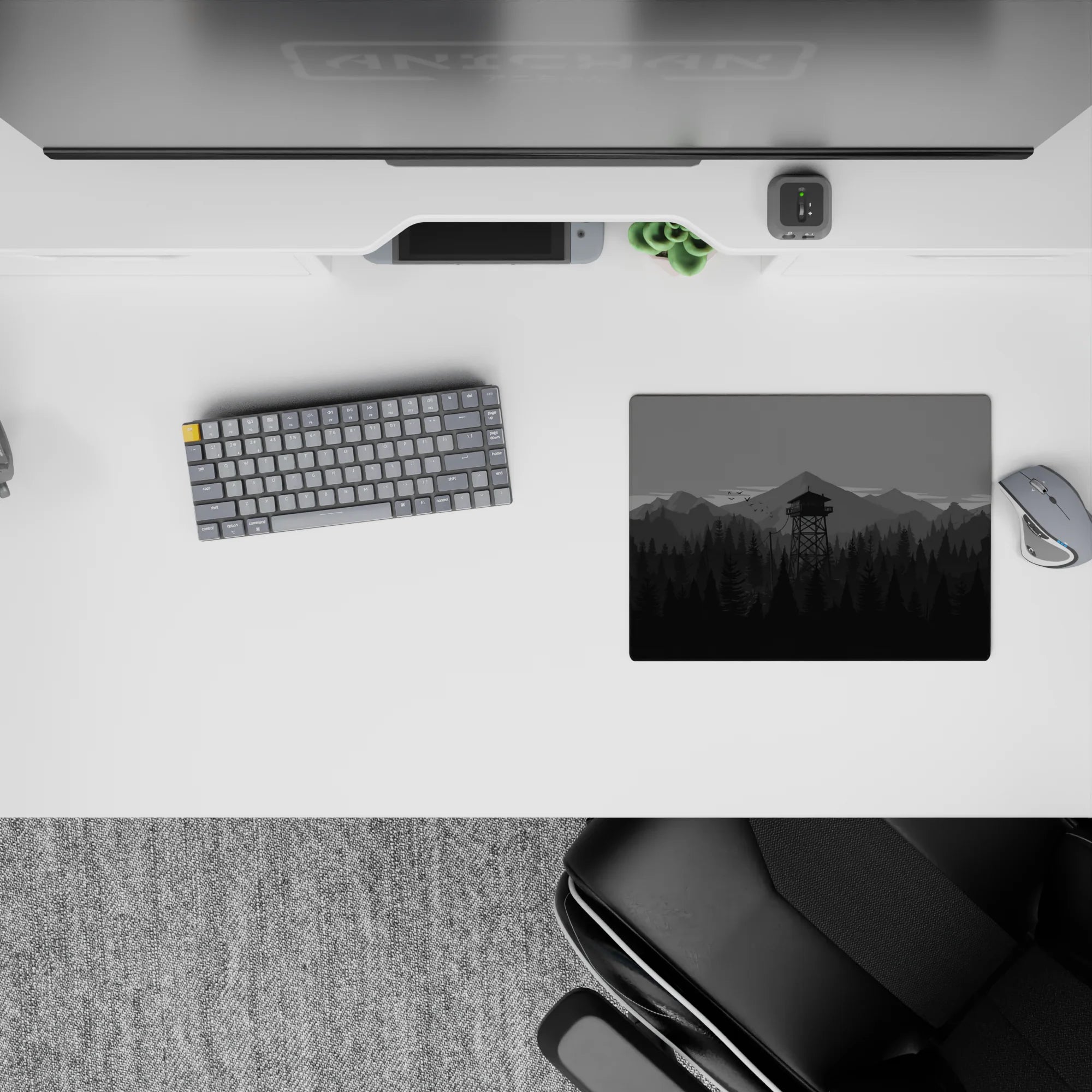 Vector Landscapes Deskmat | Mousepad | Deskpad - Monochrome Watchtower