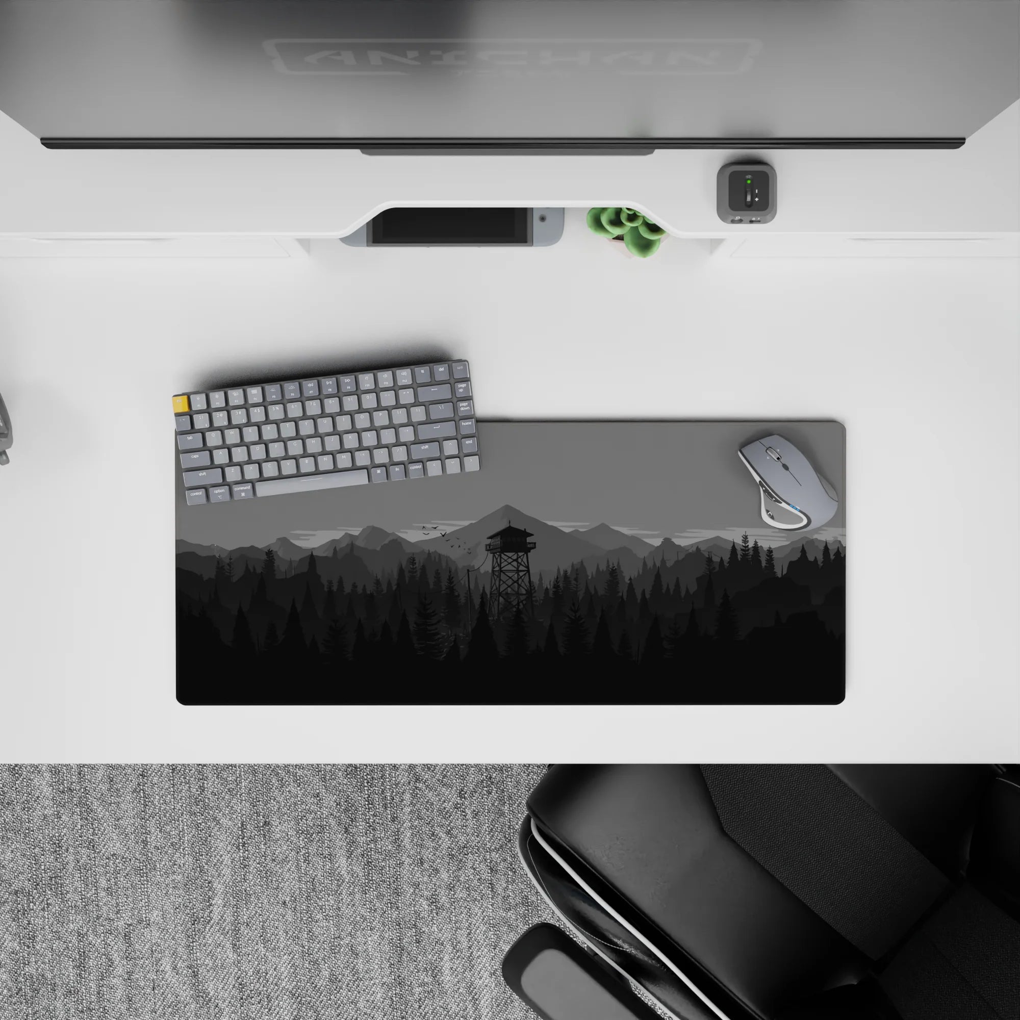 Vector Landscapes Deskmat | Mousepad | Deskpad - Monochrome Watchtower