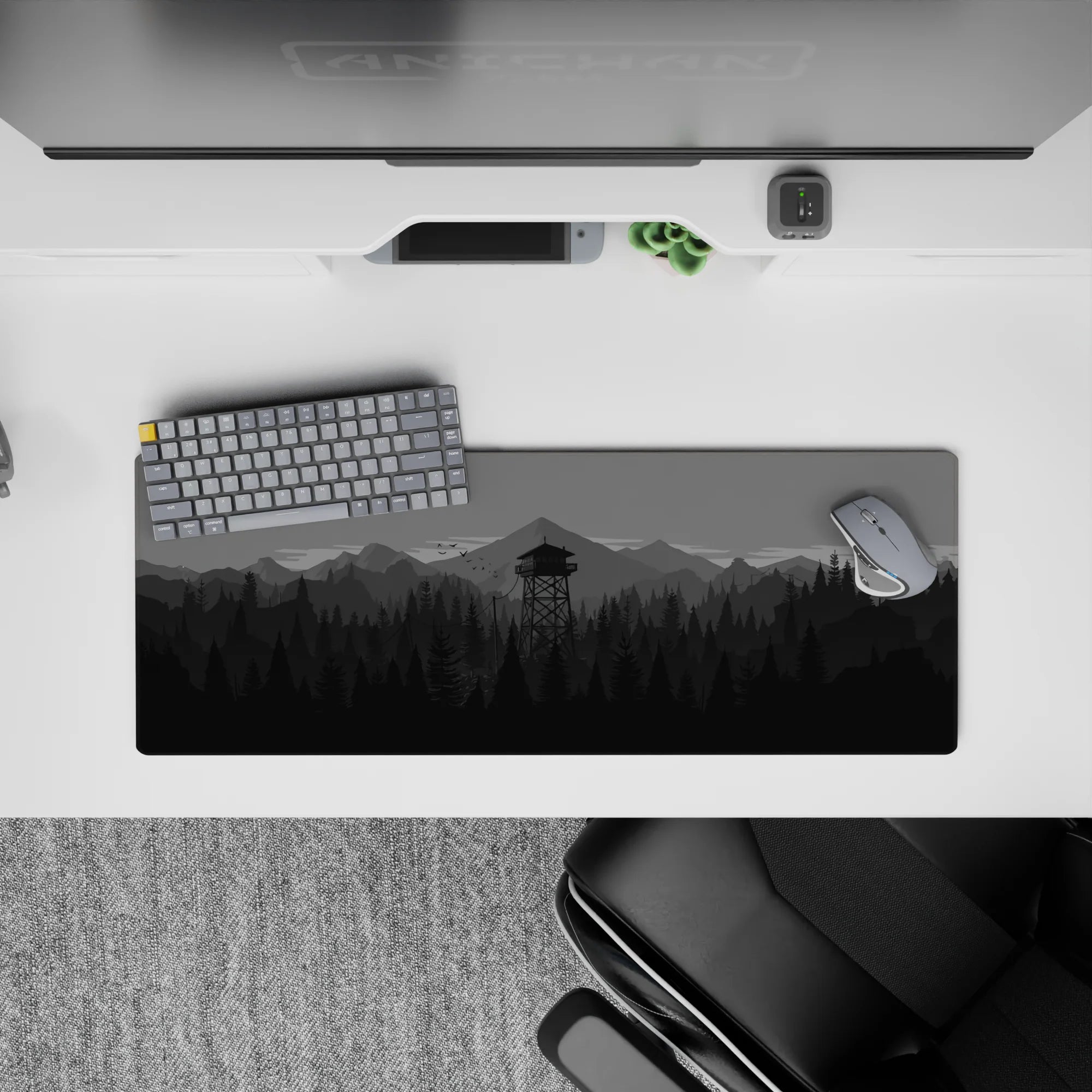 Vector Landscapes Deskmat | Mousepad | Deskpad - Monochrome Watchtower