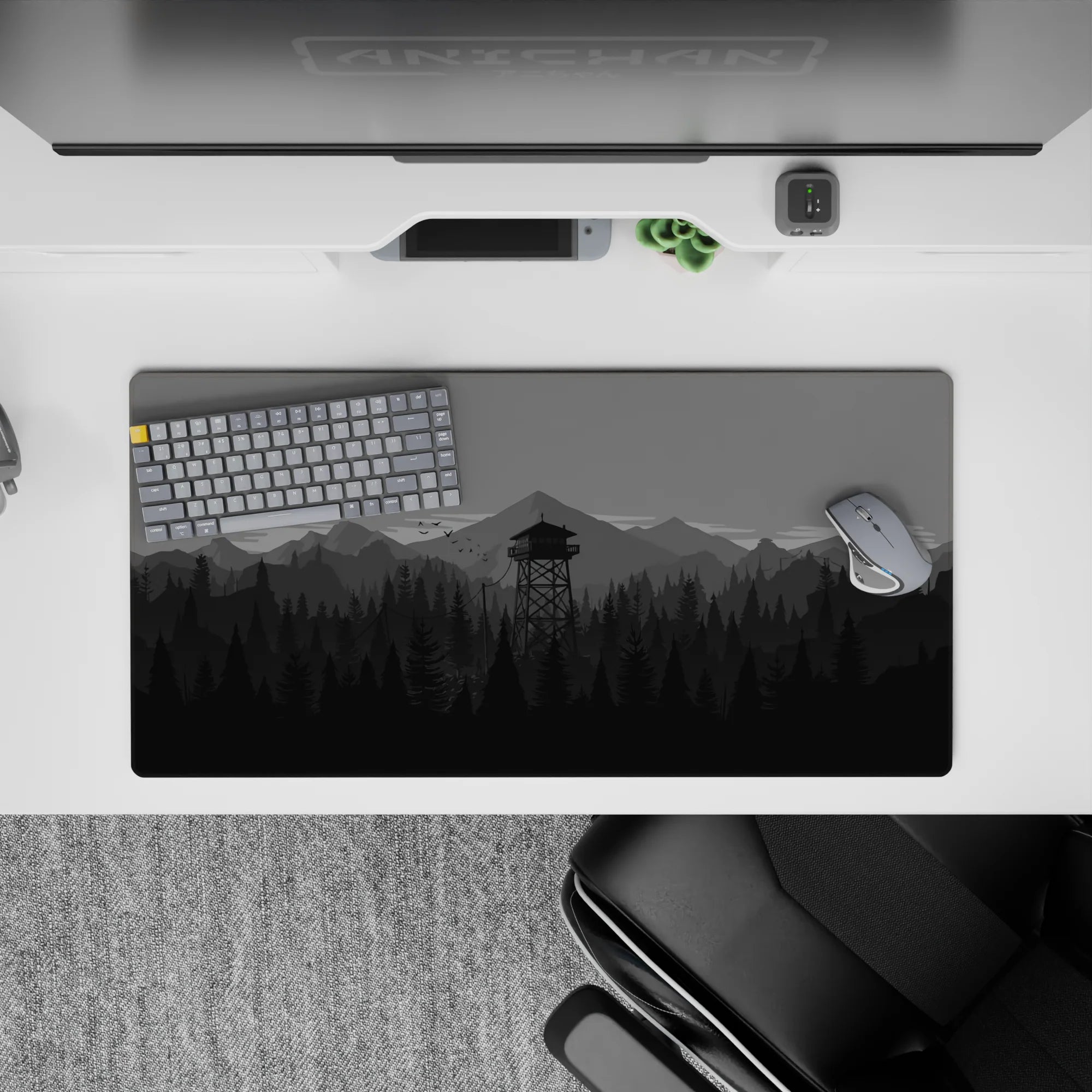 Vector Landscapes Deskmat | Mousepad | Deskpad - Monochrome Watchtower