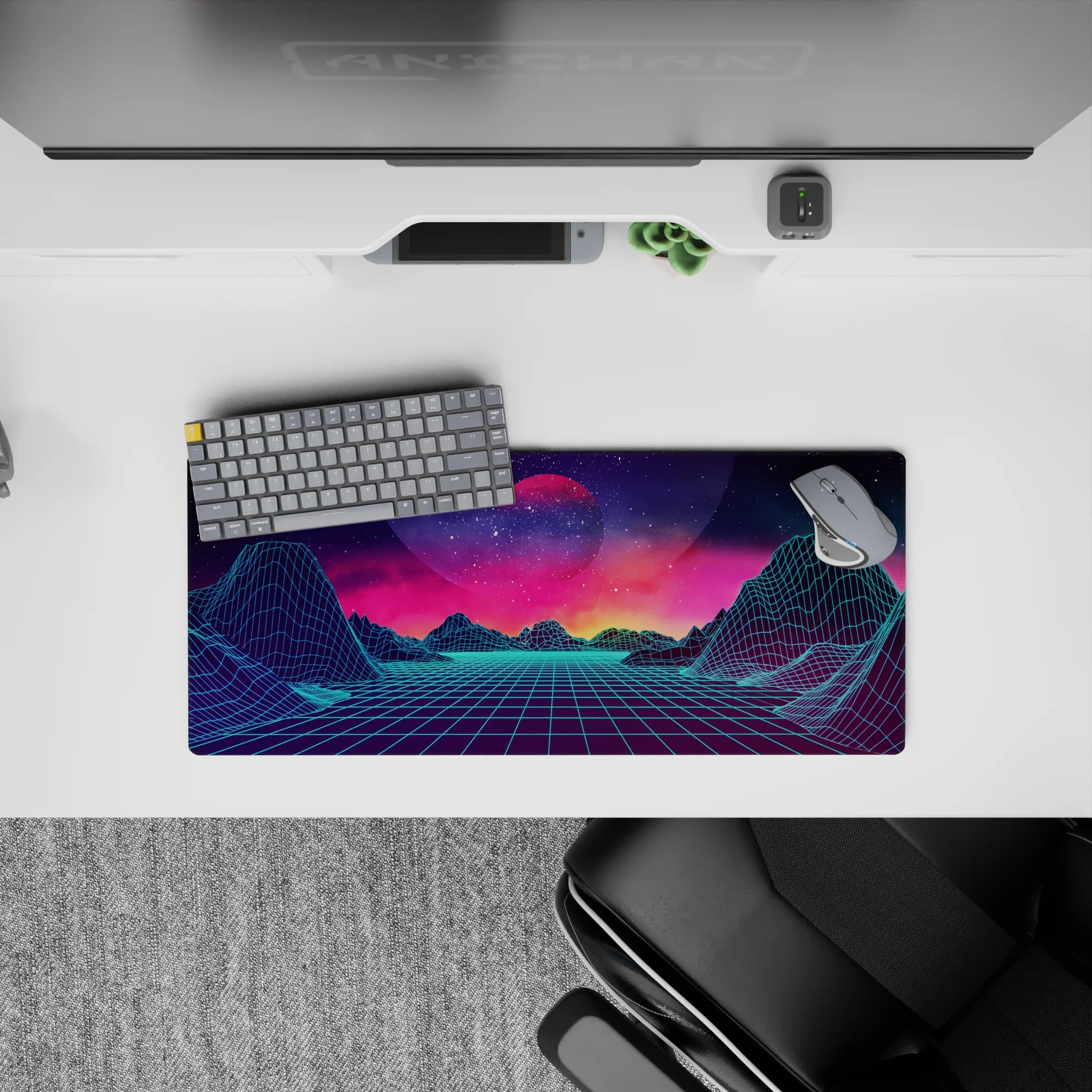 Retrowave - Vaporwave Deskmat | Mousepad | Deskpad - Neon Horizon Dreams - AniChan