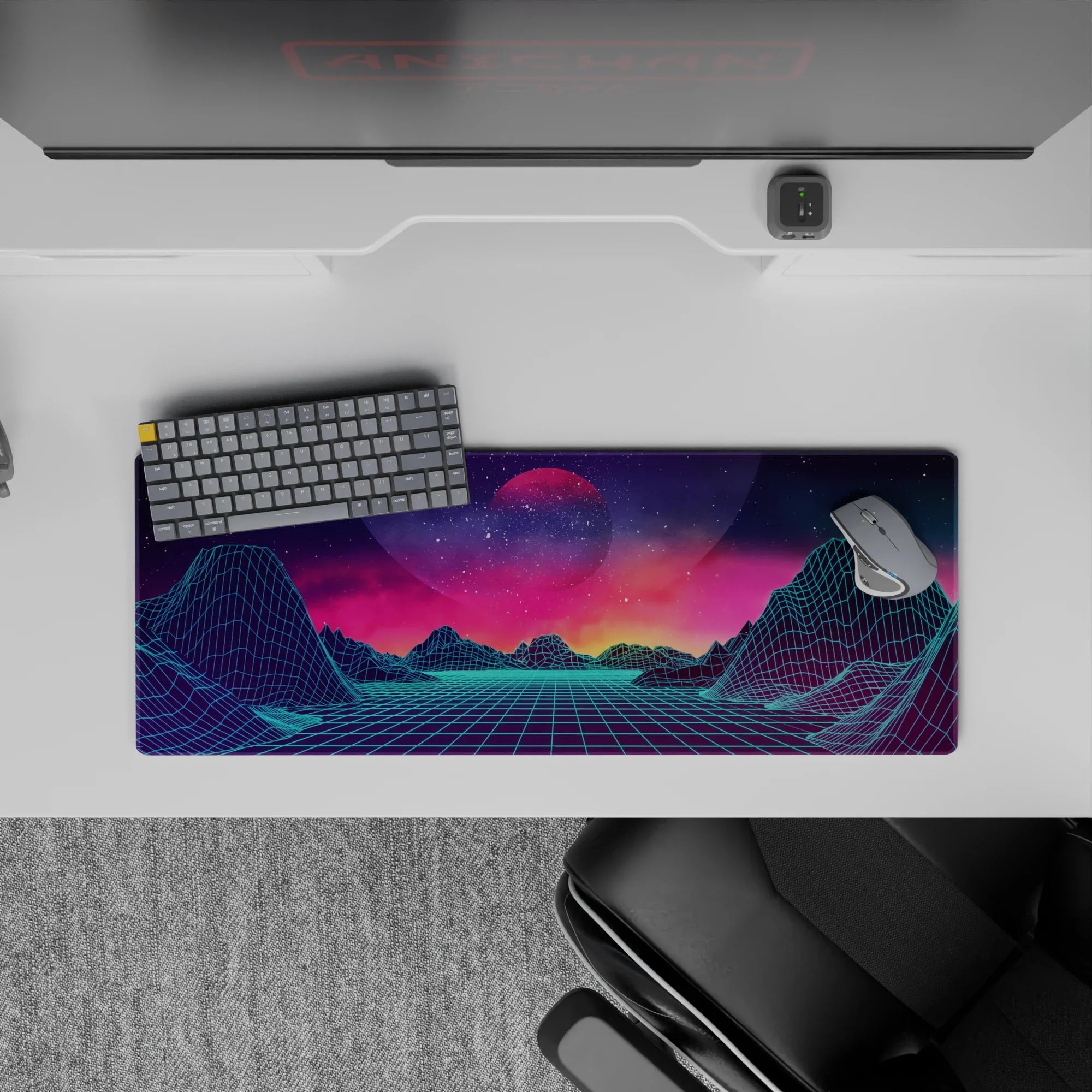 Retrowave - Vaporwave Deskmat | Mousepad | Deskpad - Neon Horizon Dreams