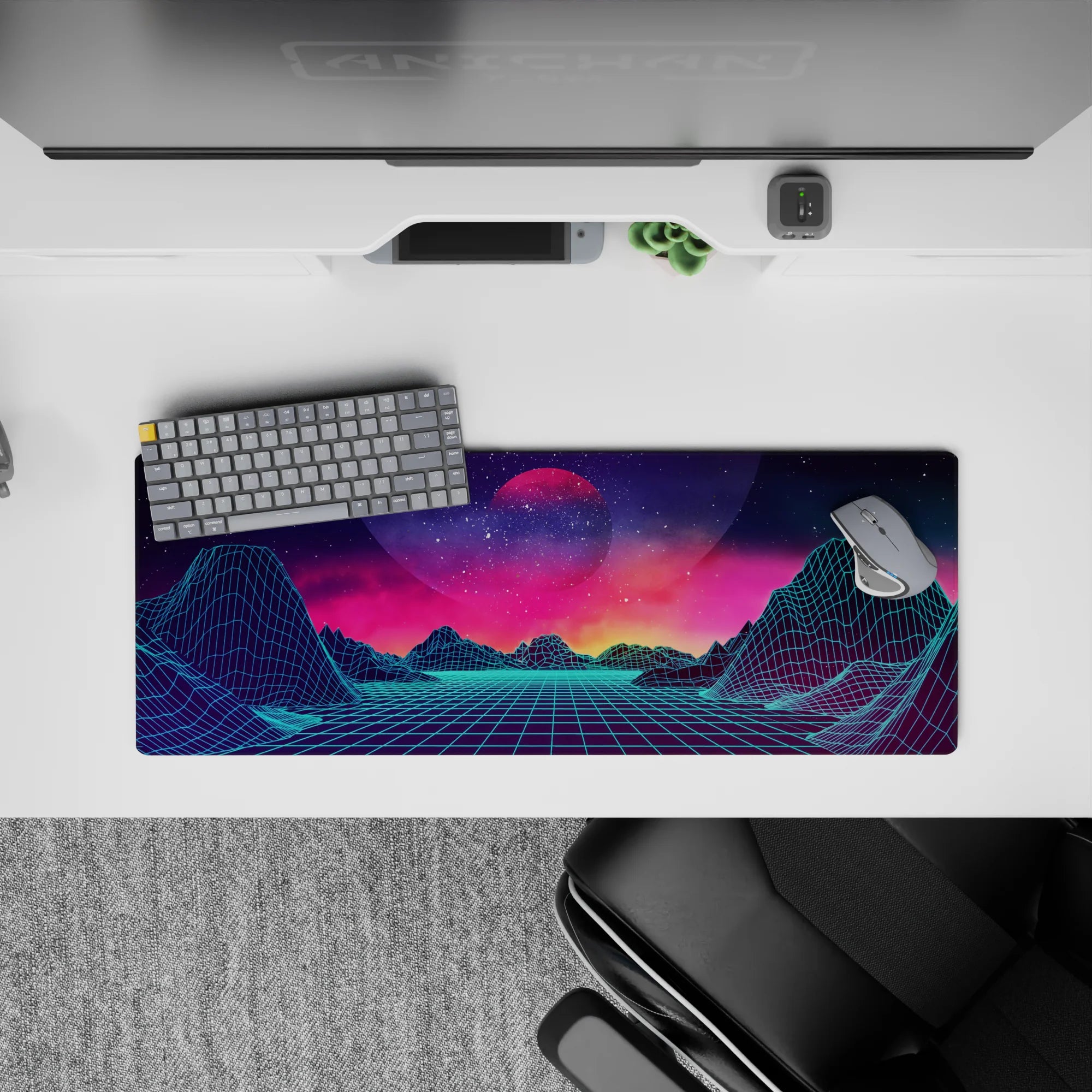 Retrowave - Vaporwave Deskmat | Mousepad | Deskpad - Neon Horizon Dreams - AniChan