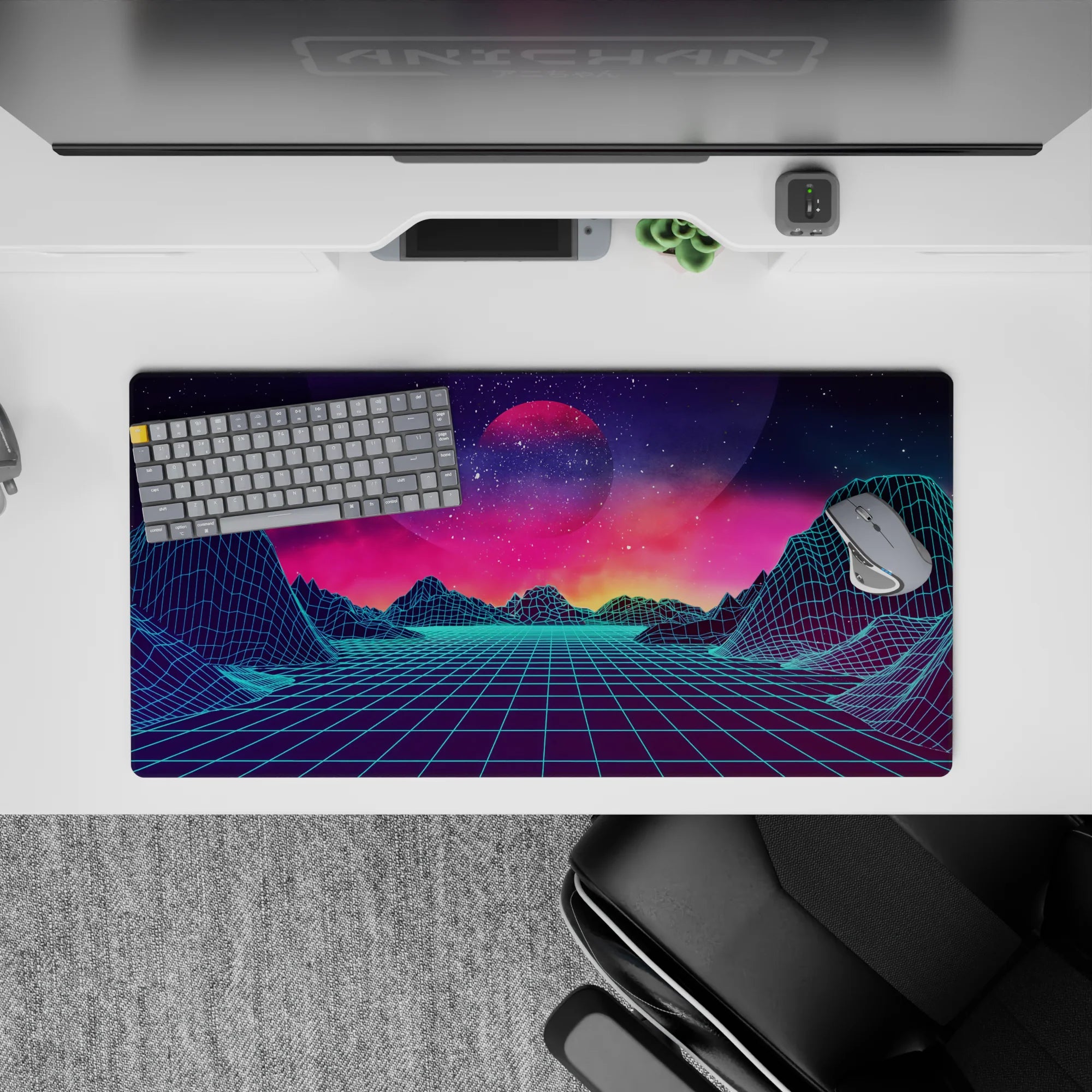 Retrowave - Vaporwave Deskmat | Mousepad | Deskpad - Neon Horizon Dreams - AniChan