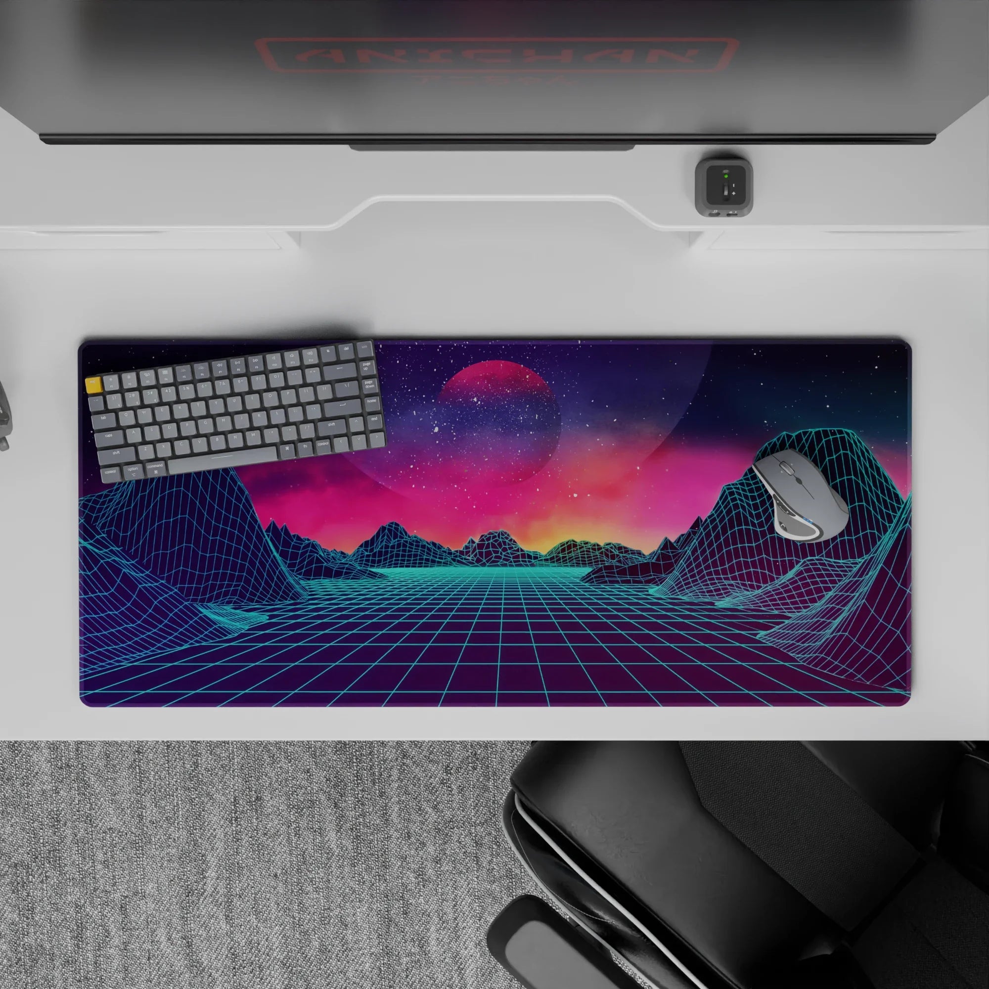 Retrowave - Vaporwave Deskmat | Mousepad | Deskpad - Neon Horizon Dreams