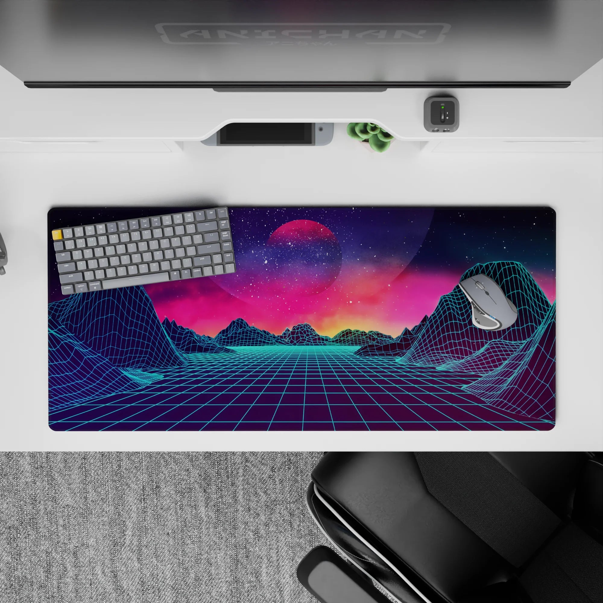 Retrowave - Vaporwave Deskmat | Mousepad | Deskpad - Neon Horizon Dreams - AniChan