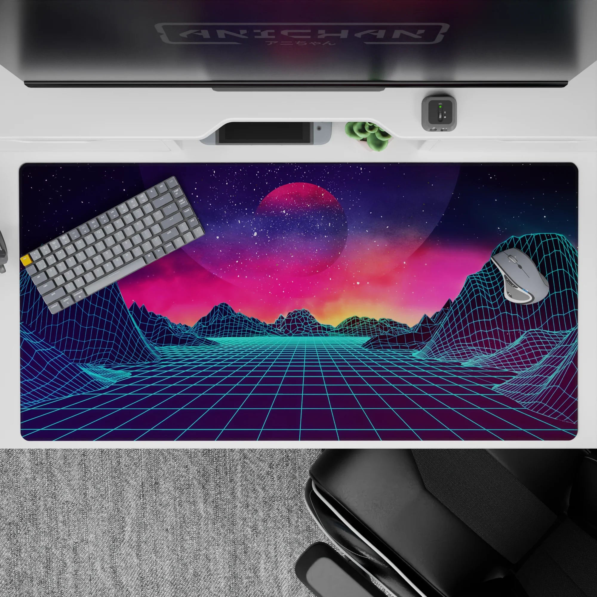 Retrowave - Vaporwave Deskmat | Mousepad | Deskpad - Neon Horizon Dreams - AniChan