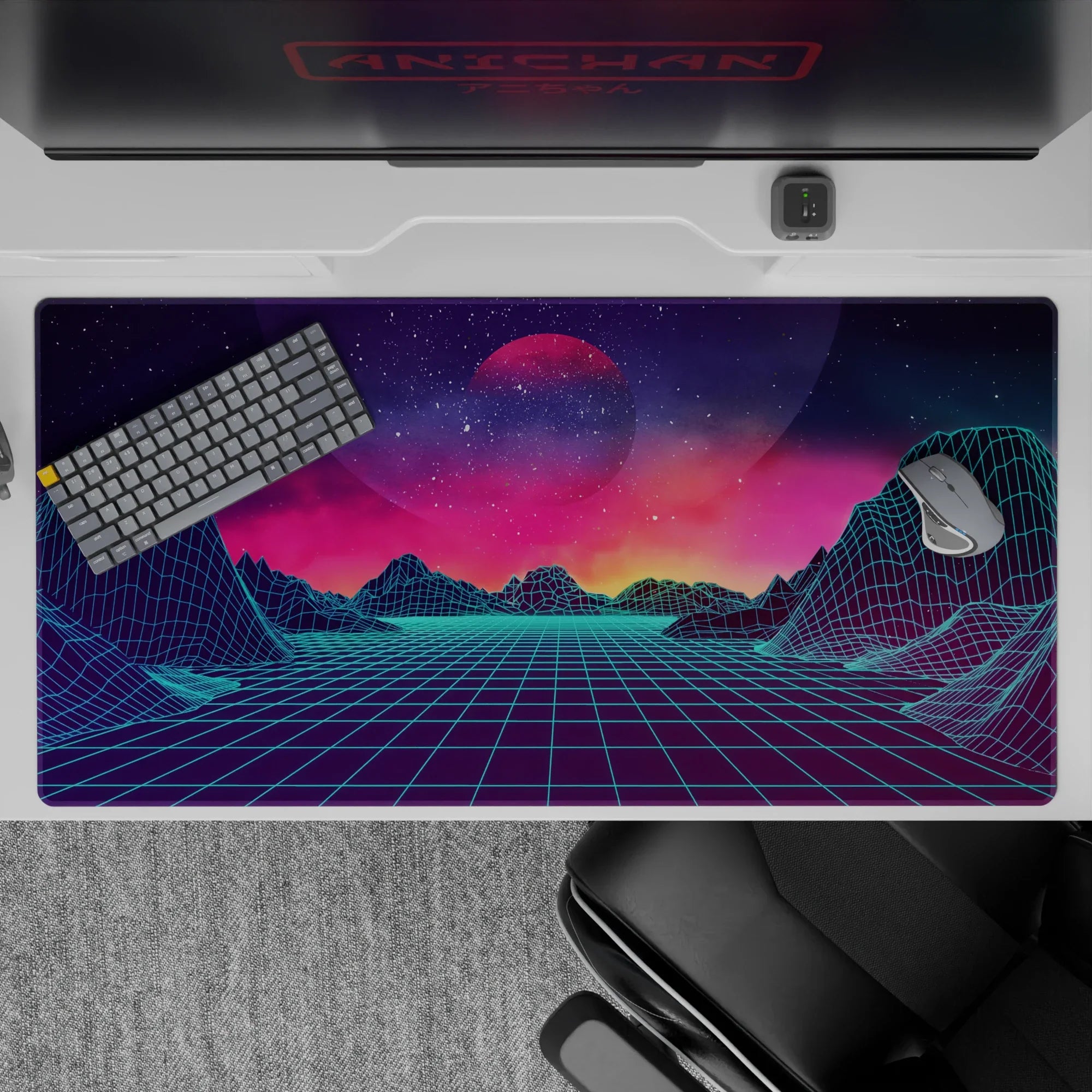 Retrowave - Vaporwave Deskmat | Mousepad | Deskpad - Neon Horizon Dreams