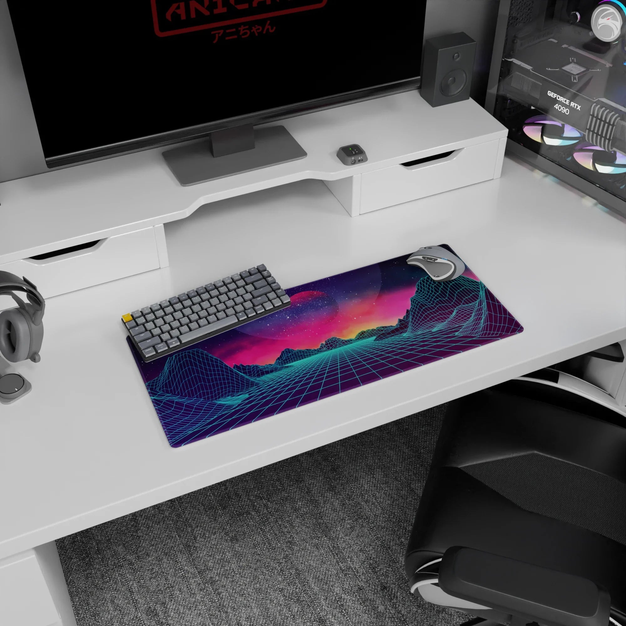 Retrowave - Vaporwave Deskmat | Mousepad | Deskpad - Neon Horizon Dreams