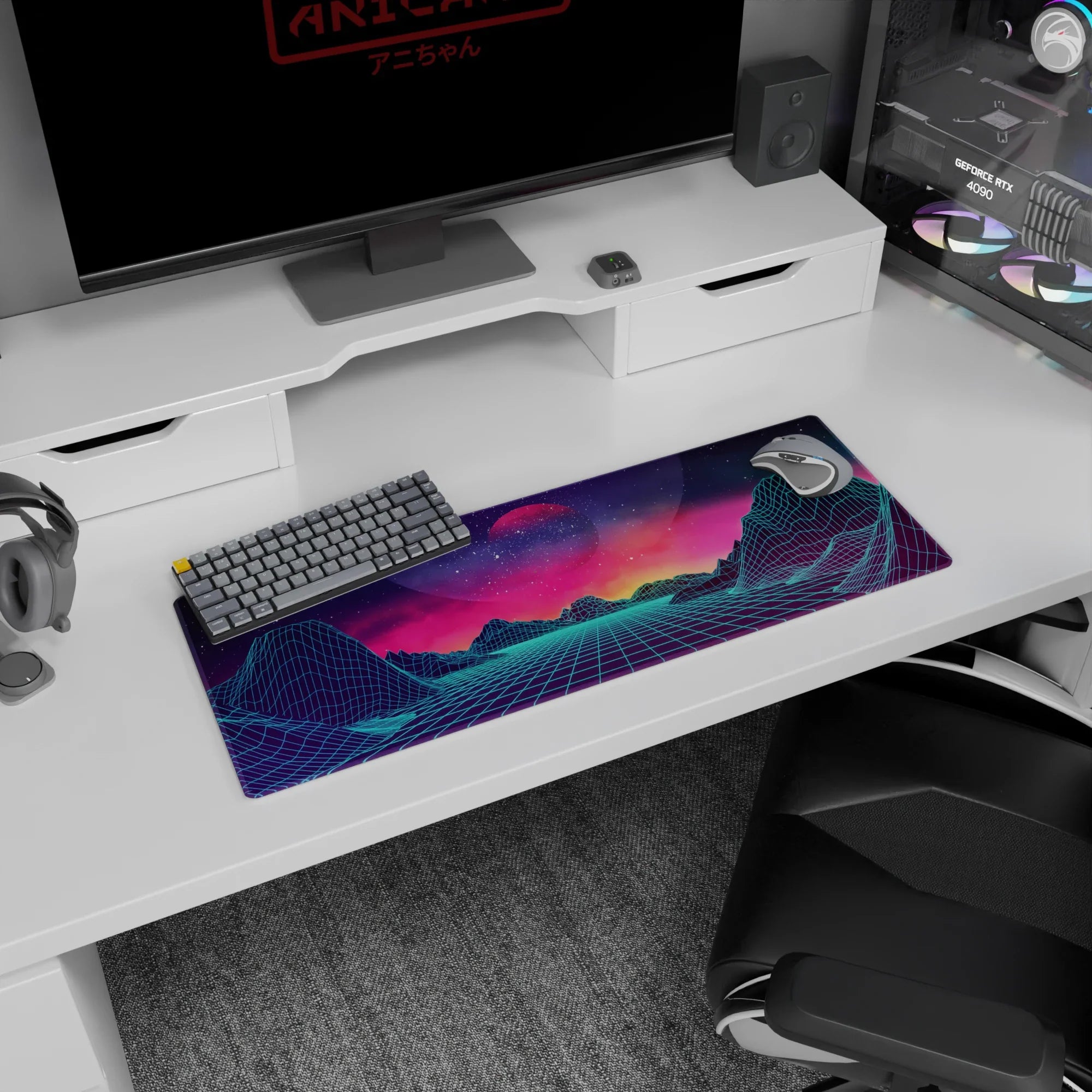 Retrowave - Vaporwave Deskmat | Mousepad | Deskpad - Neon Horizon Dreams