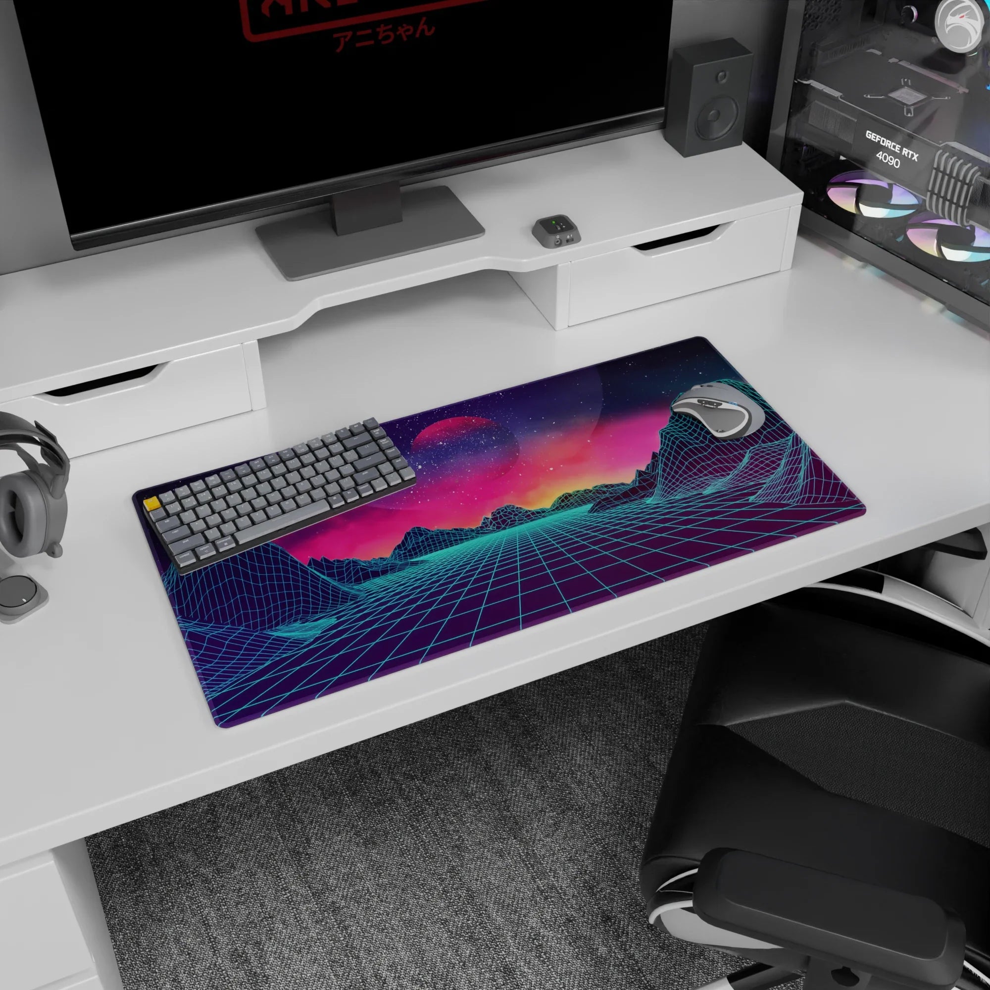 Retrowave - Vaporwave Deskmat | Mousepad | Deskpad - Neon Horizon Dreams