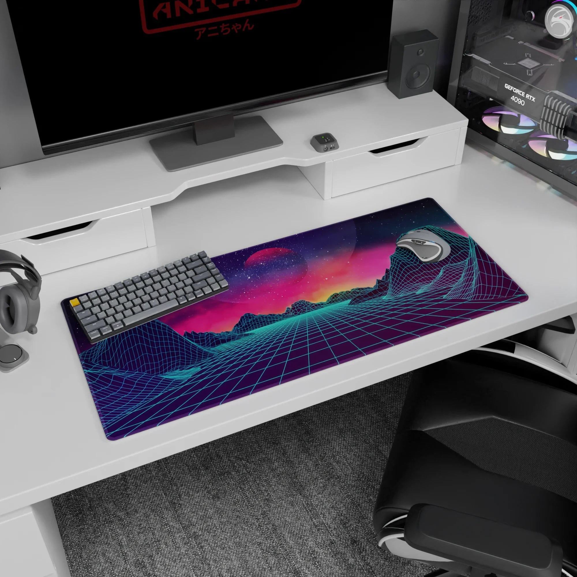 Retrowave - Vaporwave Deskmat | Mousepad | Deskpad - Neon Horizon Dreams