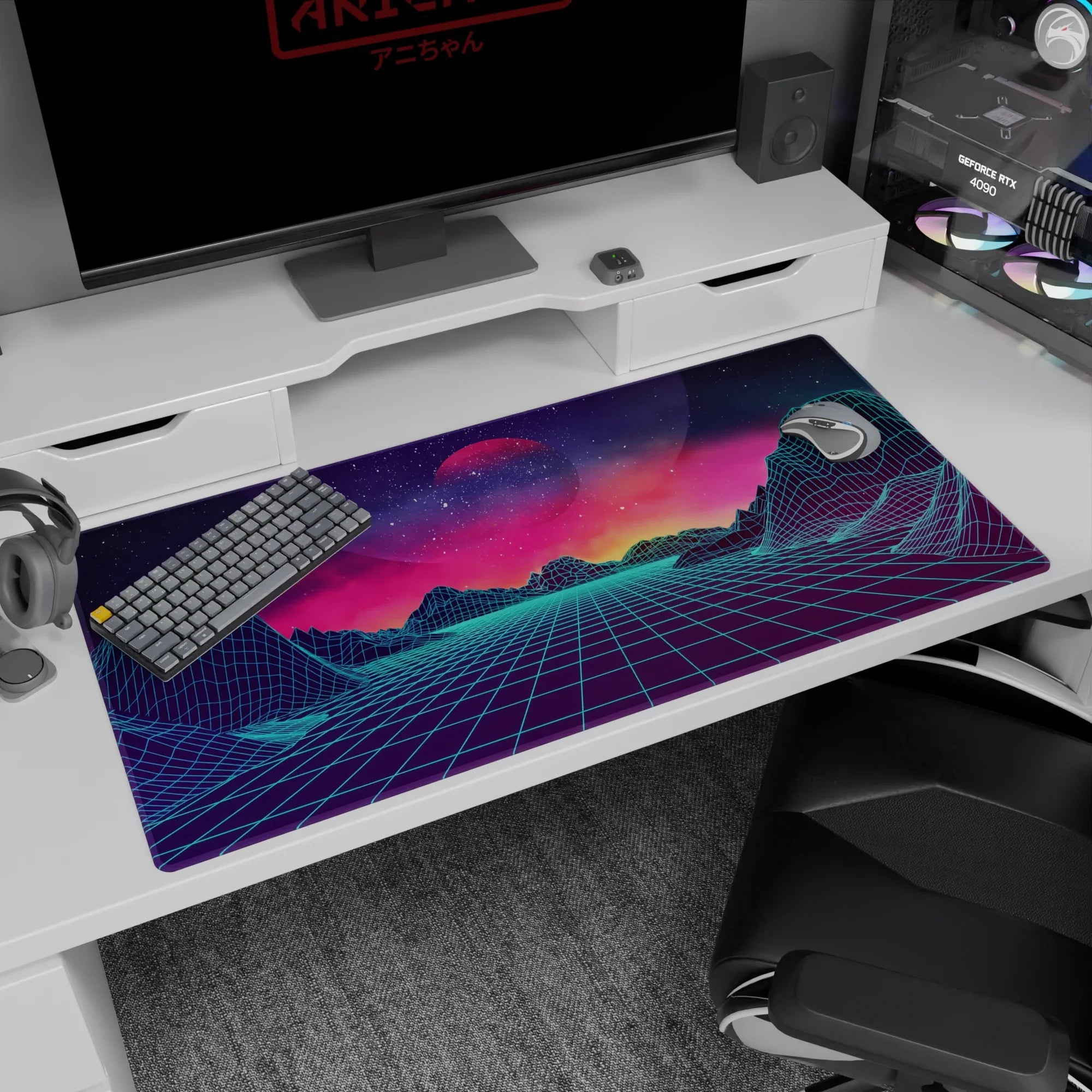 Retrowave - Vaporwave Deskmat | Mousepad | Deskpad - Neon Horizon Dreams