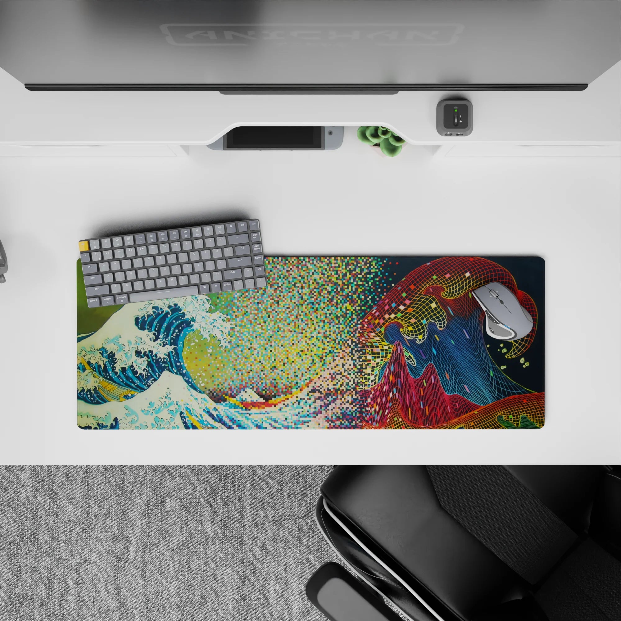 Retrowave - Vaporwave Deskmat | Mousepad | Deskpad - Pixel Wave Fusion - AniChan