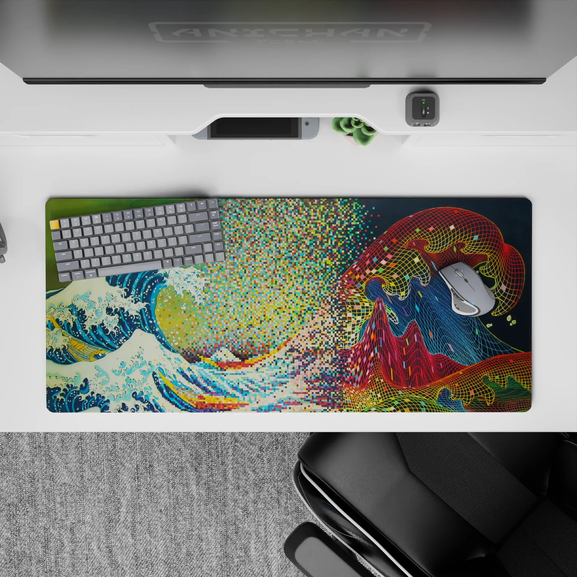 Retrowave - Vaporwave Deskmat | Mousepad | Deskpad - Pixel Wave Fusion - AniChan