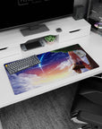 Anime mouse pad 32x16 inches showing pink-haired fox girl in navy sailor uniform, tail flowing, comet above.