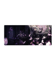 Gothic anime girl mouse pad 28x12 inches with stained-glass arches, lace dress, and ornate patterns.